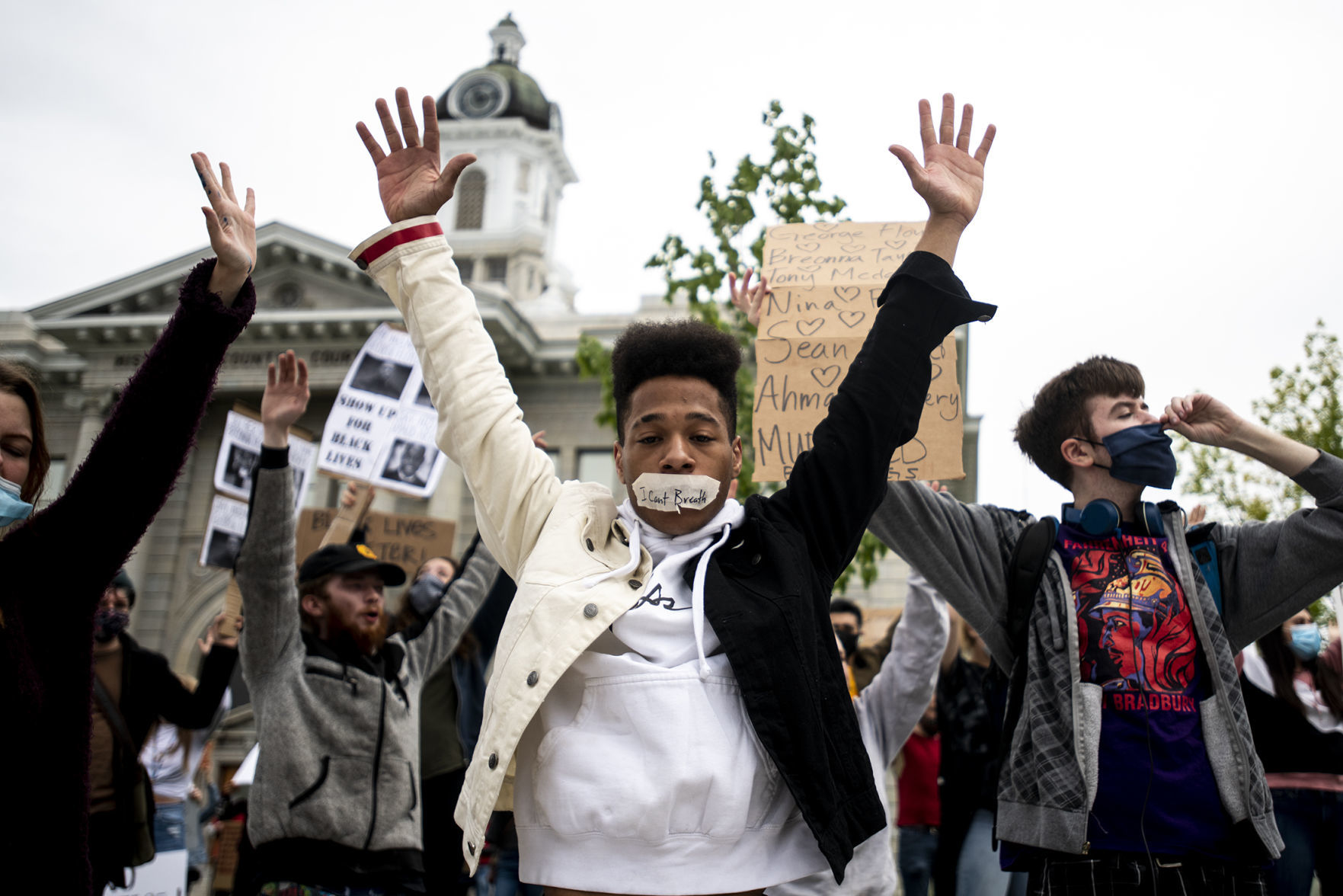 Desmond Davis holds his hands in the air